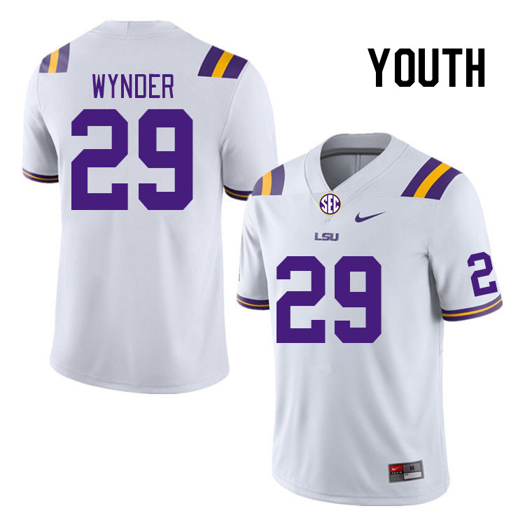 Youth #29 Jacall Wynder LSU Tigers College Football Jerseys Stitched-White - Click Image to Close